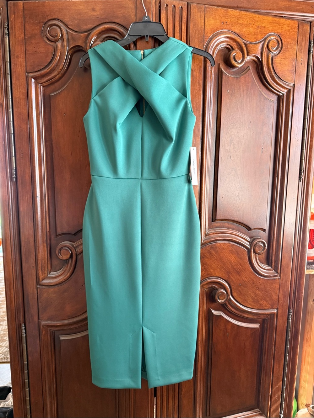 Calvin Klein Emerald Green Cross-Front Midi Dress